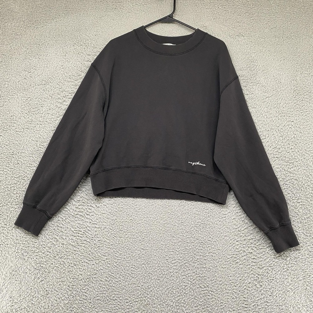 Rag & Bone Sweatshirt Womens Small Terri Crewneck Boxy Cropped Fleece Logo